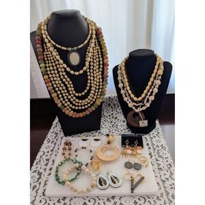 Vintage To Modern Boho Beach Chic Jewelry Lot Genuine Shell Mother Of Pearl Wood